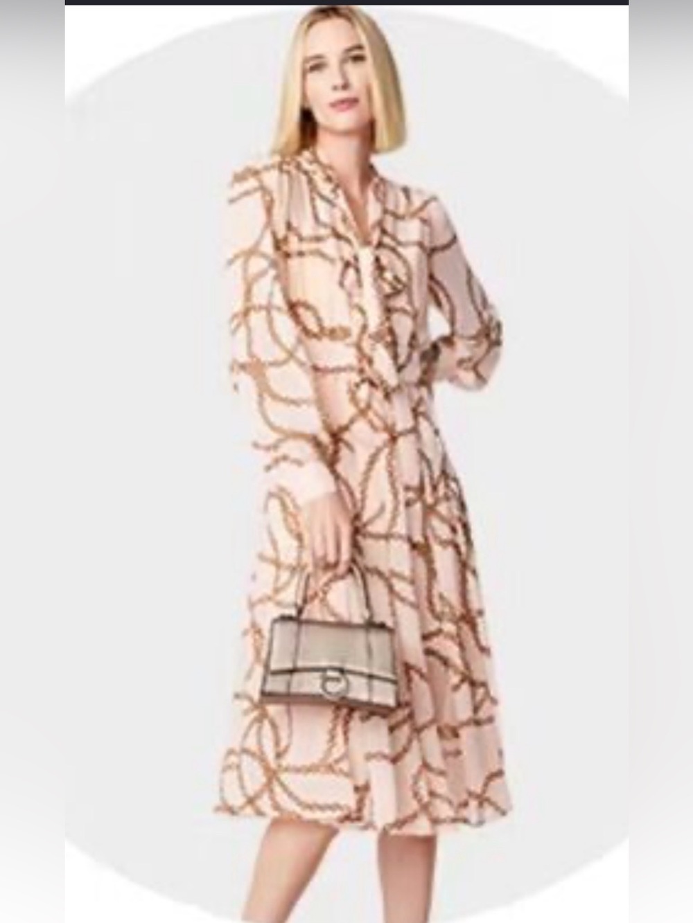 Worthington Womens Dress Long Sleeve Belt Button Up Peach Chains Print size xl